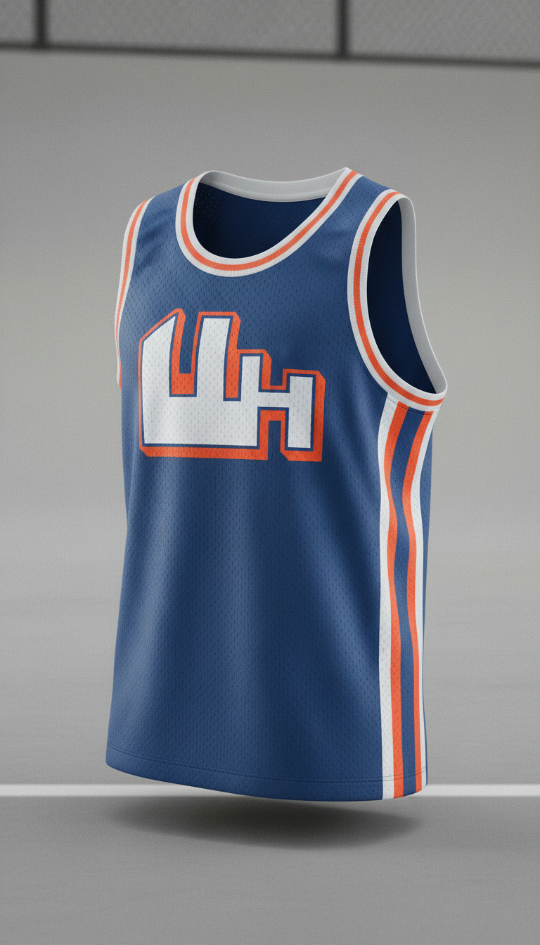 Blue Mesh Jersey with Bold White Graphics