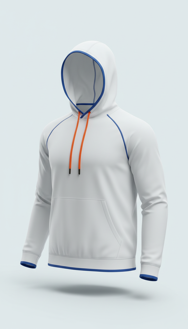 White Technical Hoodie With Blue Trim