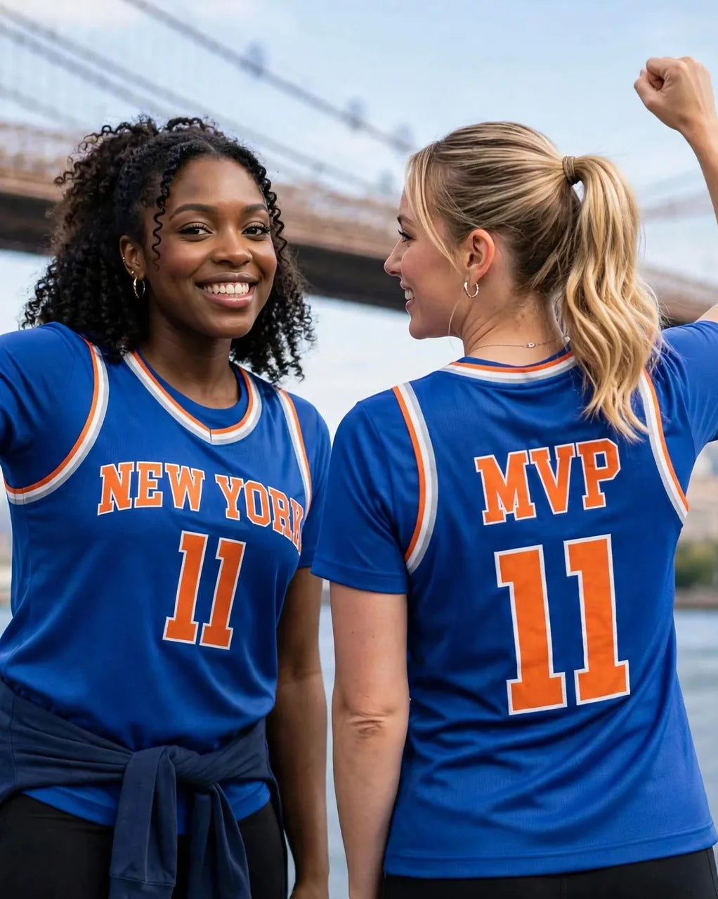 Front of the blue MVP 11 jersey by the Brooklyn Bridge