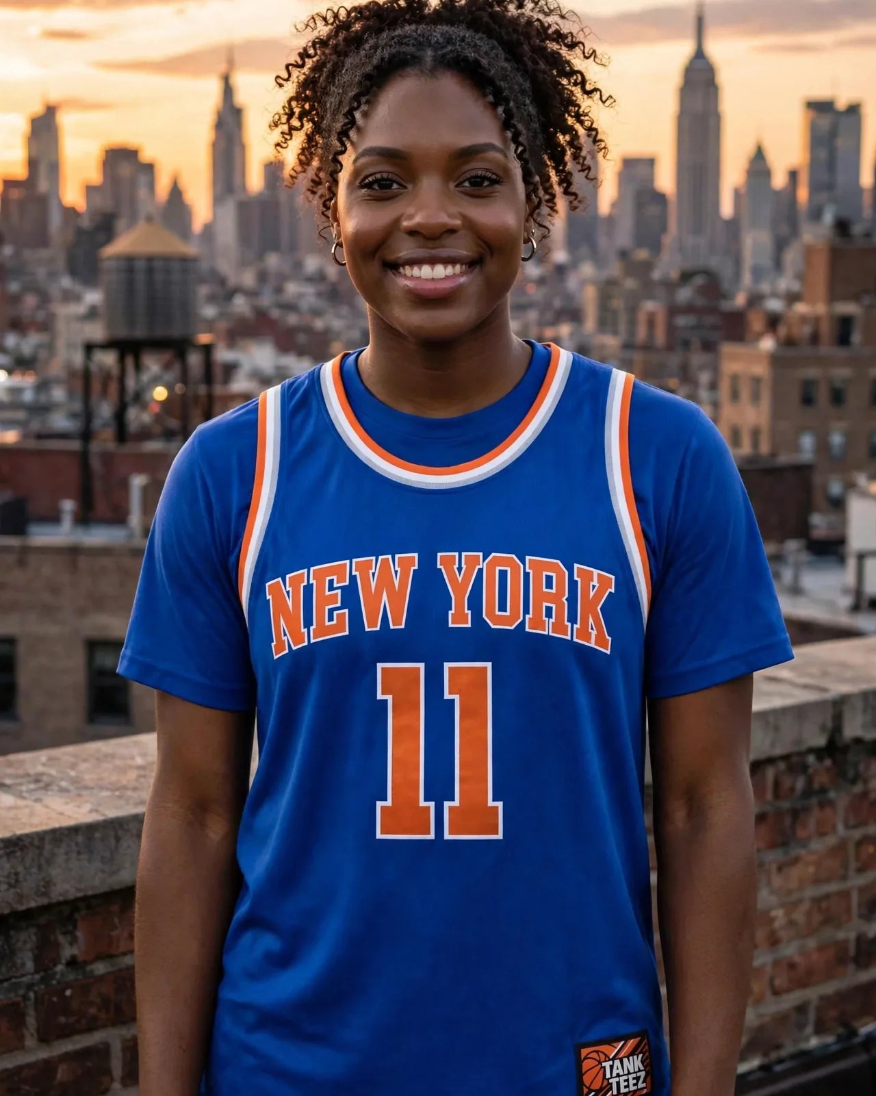 Blue MVP 11 jersey on a Brooklyn rooftop at sunset