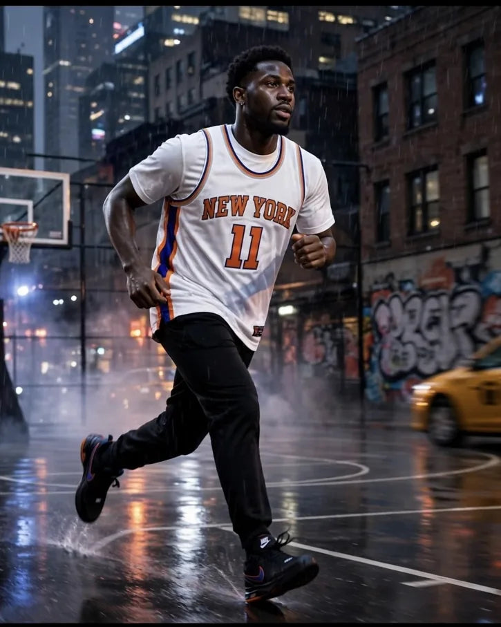 White MVP 11 jersey running through the rain