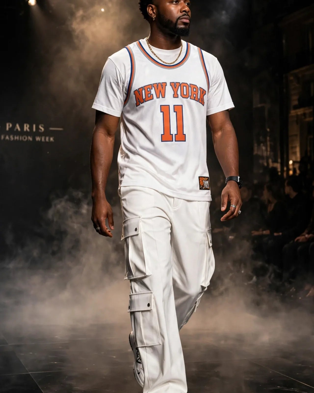 White MVP 11 jersey on the runway